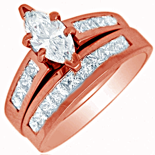 Marquise Shape Bridal Set with Princess Cut Channel Set Side Diamonds